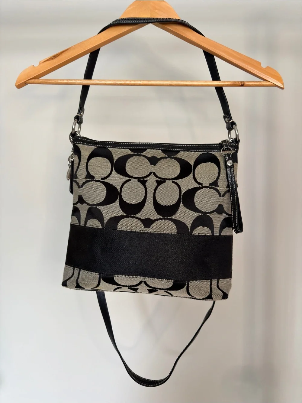 Coach Black and Gray Signature Canvas Crossbody Bag